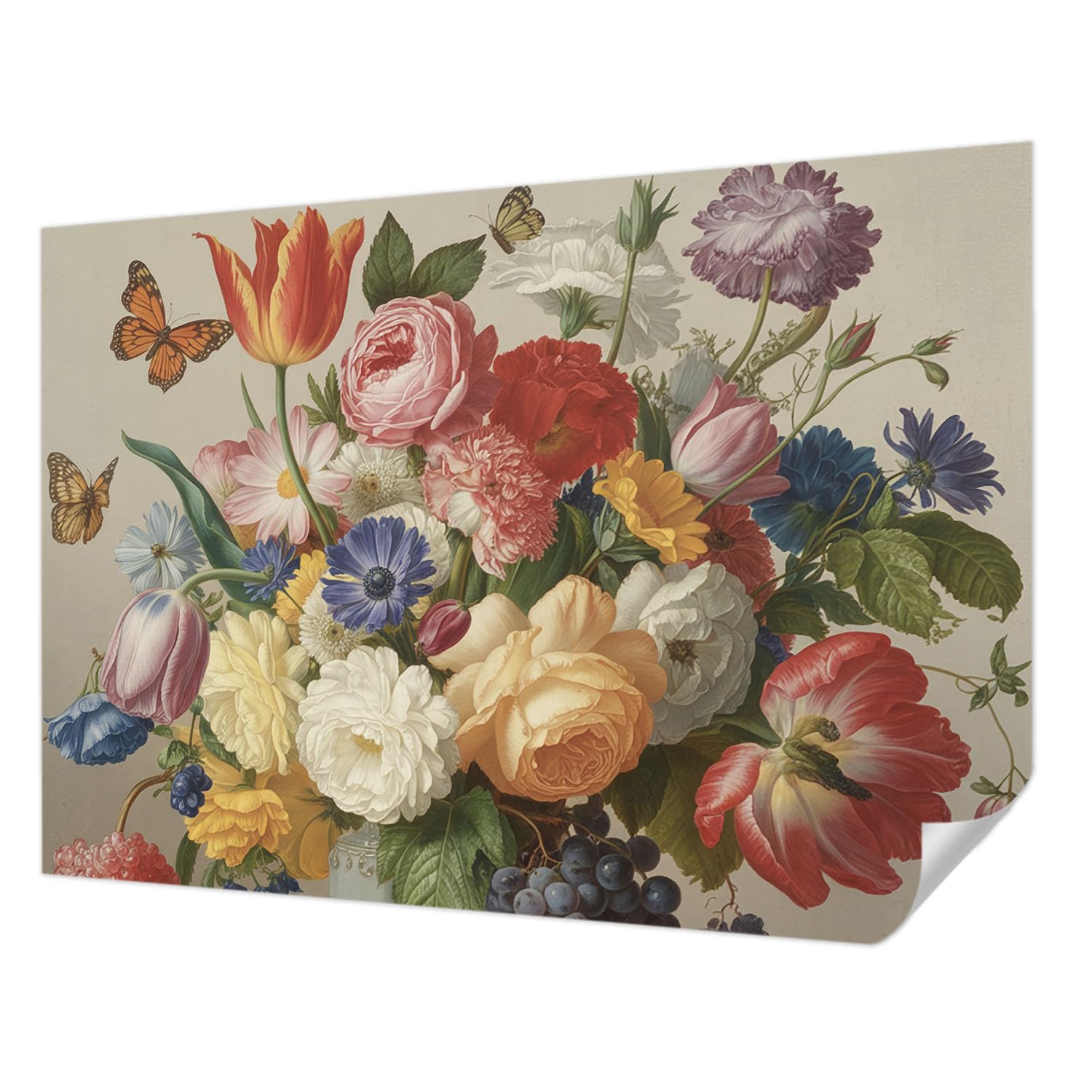 Papier Peint Autocollant Mur Tulup Fleurs Papillons Décoration Panoramique 208x146 cm