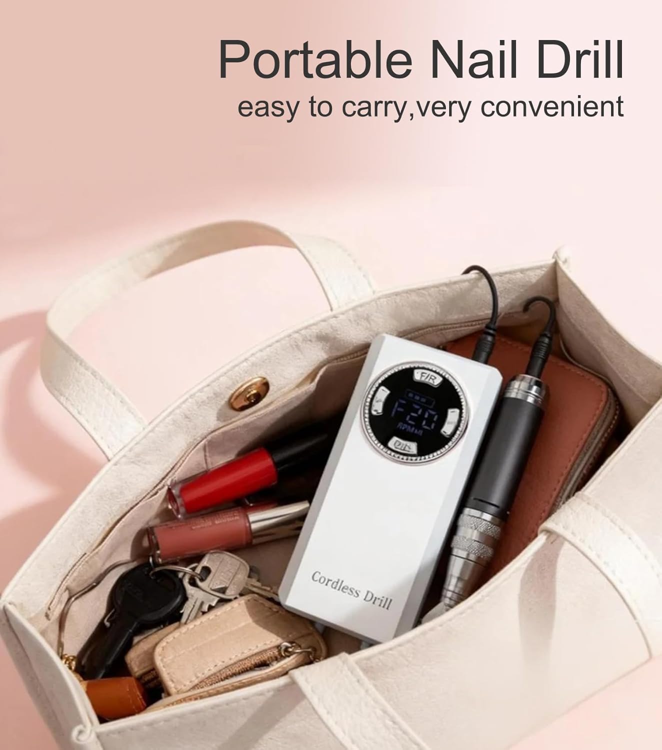 ​Professional Nail Drill - Lumcrissy 40000RPM Electric Nail File Drill Kit - Portable Rechargeable Cordless Efile Machine for Acrylics Gel Nails for Home Salon Manicure Pedicure