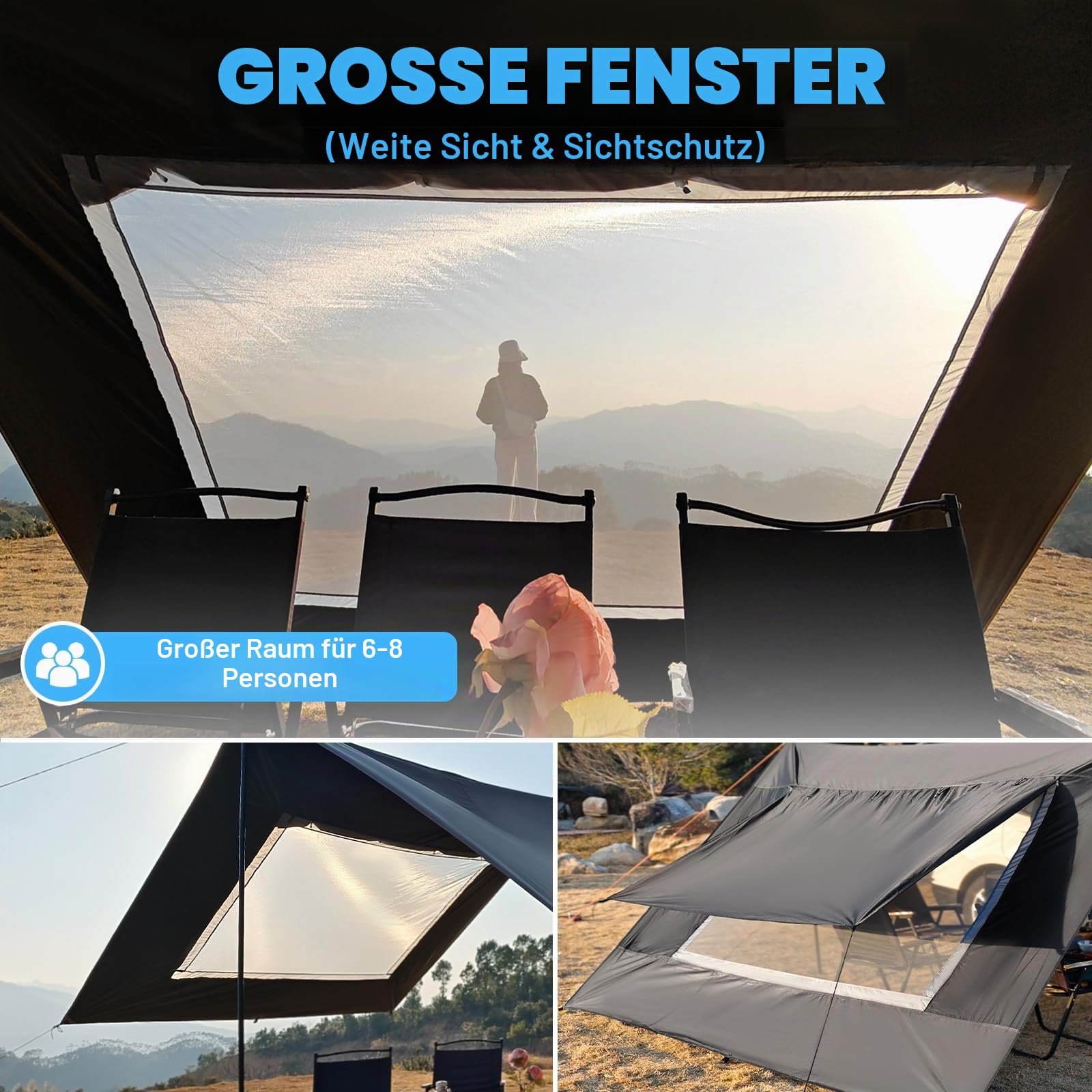 Vorzelt 2,9 x 4,8 m wasserdicht Sonnenschutz Campingzelt für Wohnmobil Van Wohnwagen (schwarz)