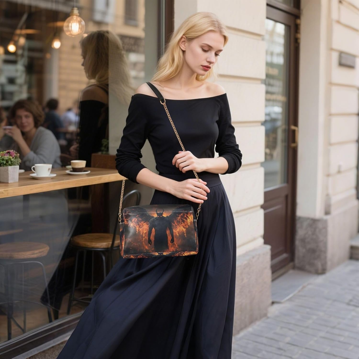 Scary Demon Wings Fire Crossbody Bags for Women, Small PU Leather Crossbody Purses and Handbags for Shopping Travel