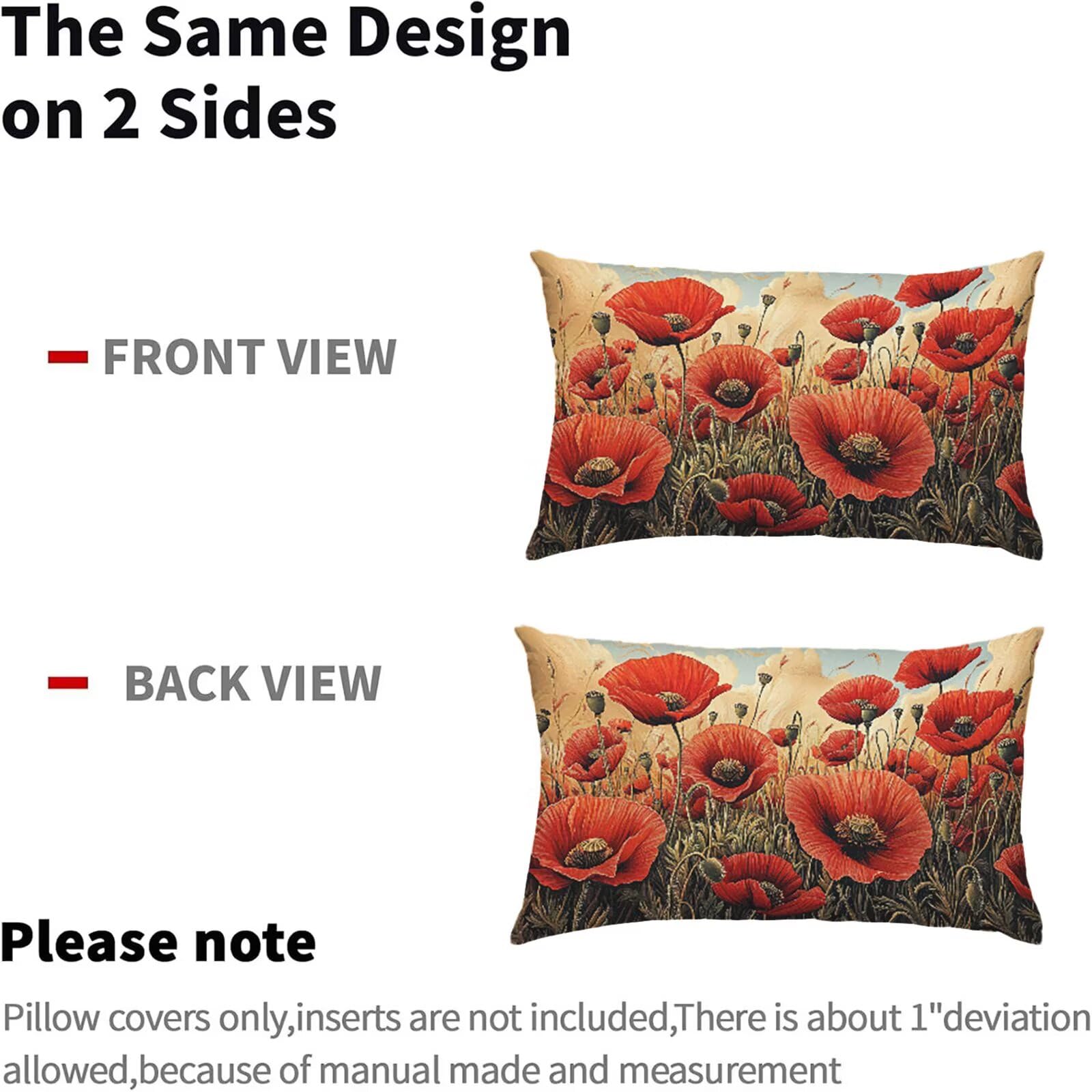Poppy Poszewki na poduszki 70 x 90 cm, lniane, czerwone, wodoodporne, miękkie, wygodne, na zewnątrz, dekoracyjne poszewki na poduszki na sofę, łóżko, samochód, zestaw 2 poszewek na poduszki, idealna