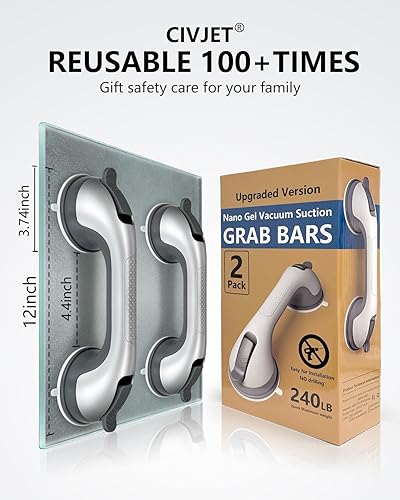 Miniatura 9 de Shower Handles for Elderly Suction 2 Pack Grab Bars for Bathtubs and Showers, bar Safety 500 lbs Walls Handicap Heavy Duty Holder Hooks to Lift