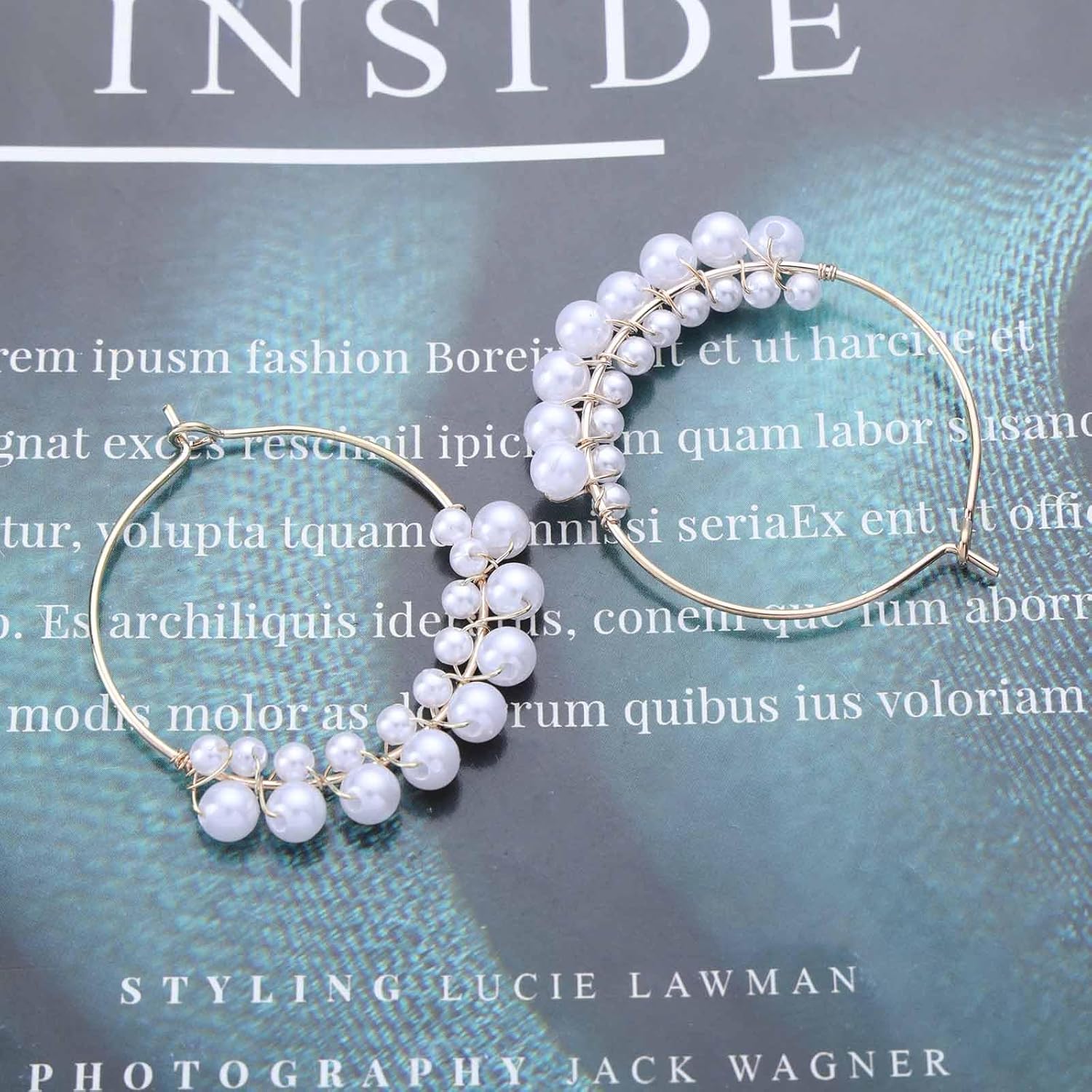 Vintage Pearl Hoop Earrings Large Pearl Circle Dangle Earrings Gold White Pearl Circle Earrings Round Pearl Beaded Hoop Earrings Pearl Circle Hoop Earrings Jewelry for Women - Image 3