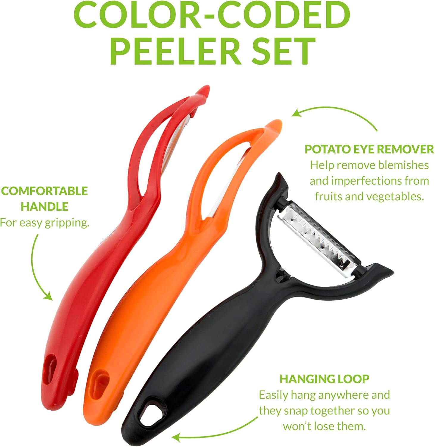 Spring Chef - Vegetable Peeler 3-Piece Set, Must-Have Kitchen Tools, High Quality Stainless Steel Peeler Set for Fruits and Vegetables: Home & Kitchen