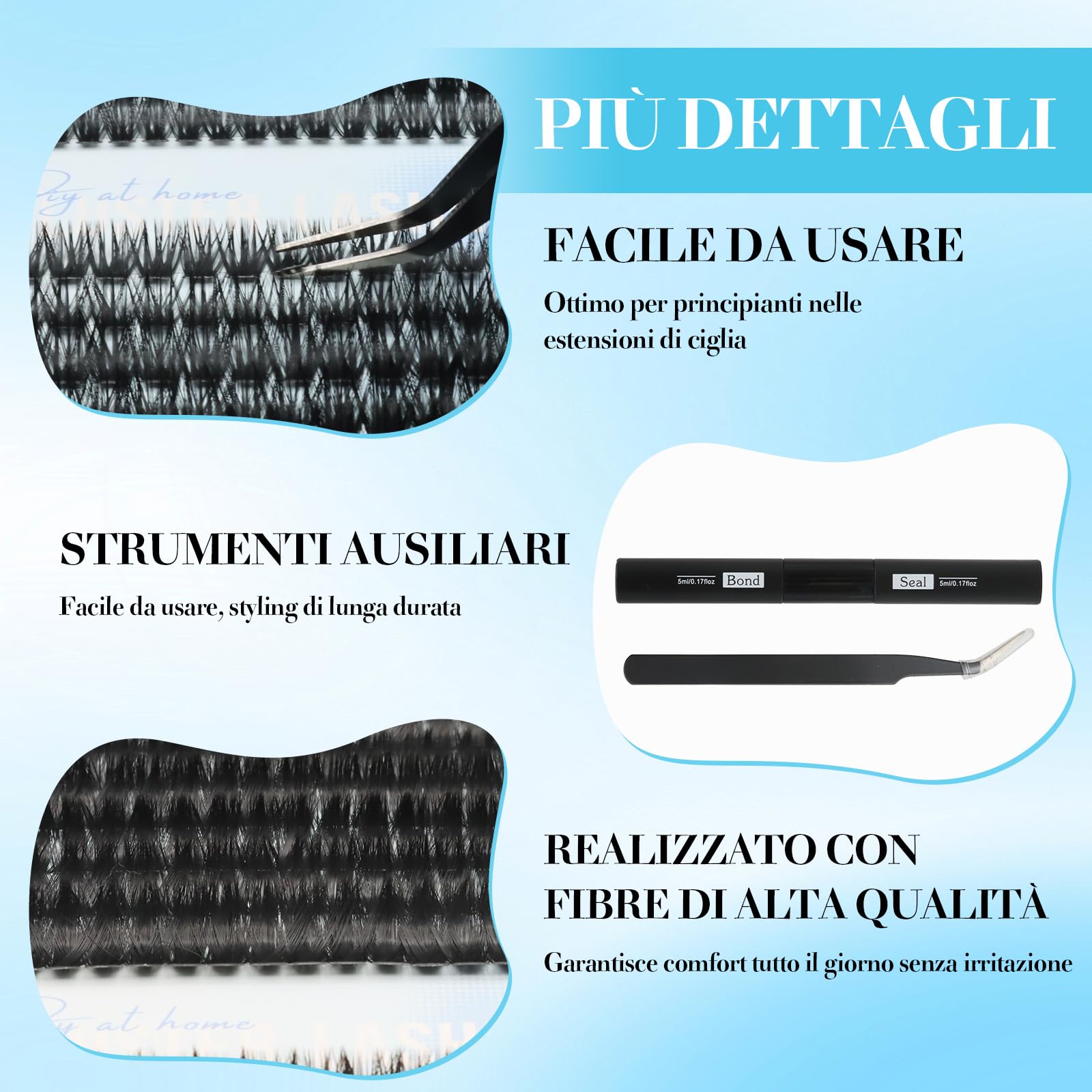 VEGCOO 560 Pezzi Ciglia Finte Extension Ciglia, 60-100-120-150D Curl Ciglia Finte Ciuffetti, 10-16mm Kit di Extension per Ciglia, DIY Eyelash Extension per Ragazze e Donne Principianti