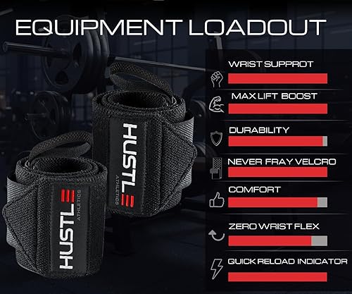 Vista 7 de Hustle Athletics Wrist Wraps for Weightlifting - 18" & 12" Premium Wrist Support Weight Lifting Wraps to Lift Heavier & Train Harder - Heavy Duty