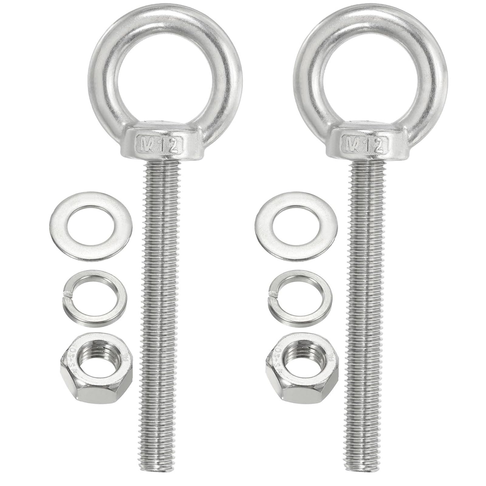 TA-VIGOR 2Pcs M12 x 80mm Lifting Long Eye Bolt, 304 Stainless Steel Wall Expansion Anchor Bolts
