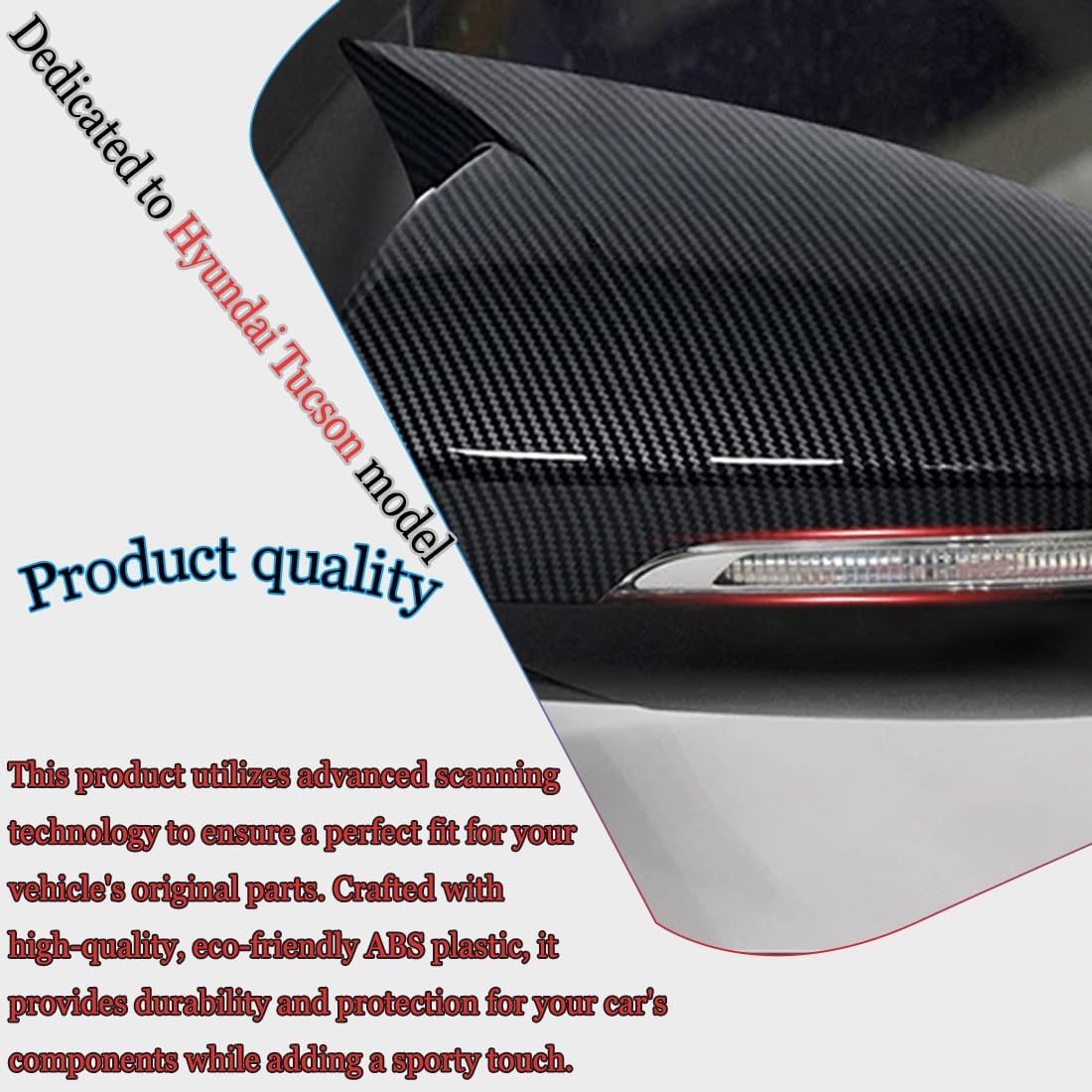 2PCS New Sports Rear Mirror Cover Caps for Hyundai Tucson 2016-2021 ABS Side Door Wing Mirror Cap Covers Exterior car Accessories -Carbon Fibe（Suitable for Models with Turn Signals