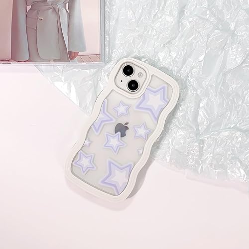 Miniatura 4 de NITITOP Funda compatible con iPhone 13iPhone 14, marco ondulado con ondas de estrella, para mujeres y niñas, forma rizada, a prueba de golpes, suave