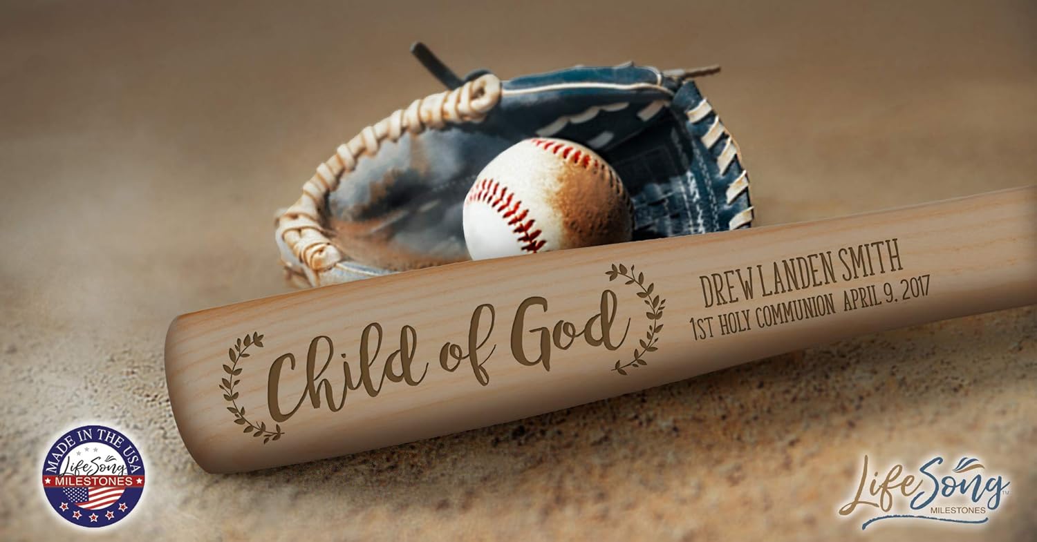 LifeSong Milestones Personalized Baptism 1st holy Communion Custom Christening Baseball bat Child of God 18" L X 1.75" (Child of God)