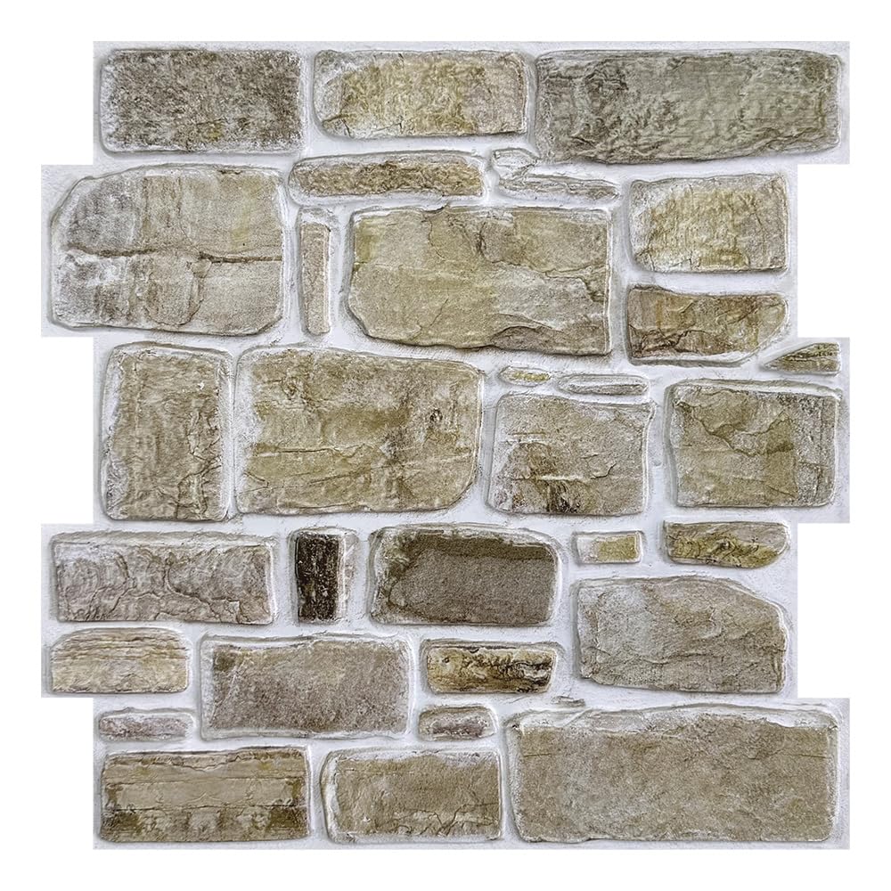 Commomy Panneaux Muraux 3D Effet Pierre Brique Autocollant, 10 Pièces, Papier Peint Brique Auto Adhesif Mural 3D, 30 x 30 cm, PVC Revêtement Mural Imperméable pour Salon Cuisine Cheminée Chambre
