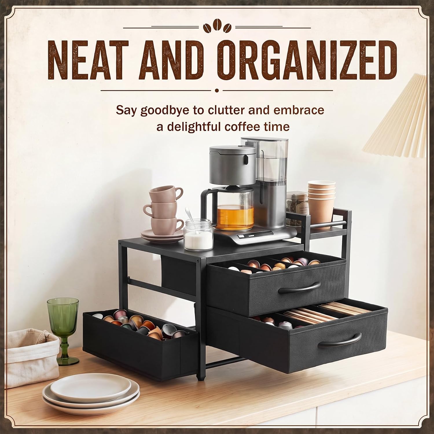 Coffee Pod Drawer Holder Compatible with K Cup, Black, 2-tier