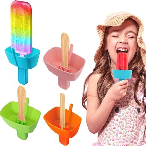 Miniatura 10 de AIERSA 2 soportes de silicona para paletas para niños, sin goteo, sin ensuciar, con popote integrado para aspirar golosinas congeladas derretidas