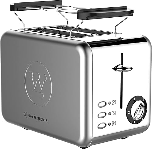 Miniatura 2 de Westinghouse WKTTCB850SS - Tostadora de acero inoxidable de 220 voltios, 2 rebanadas, estante de calentamiento extraíble, paquete con adaptador de