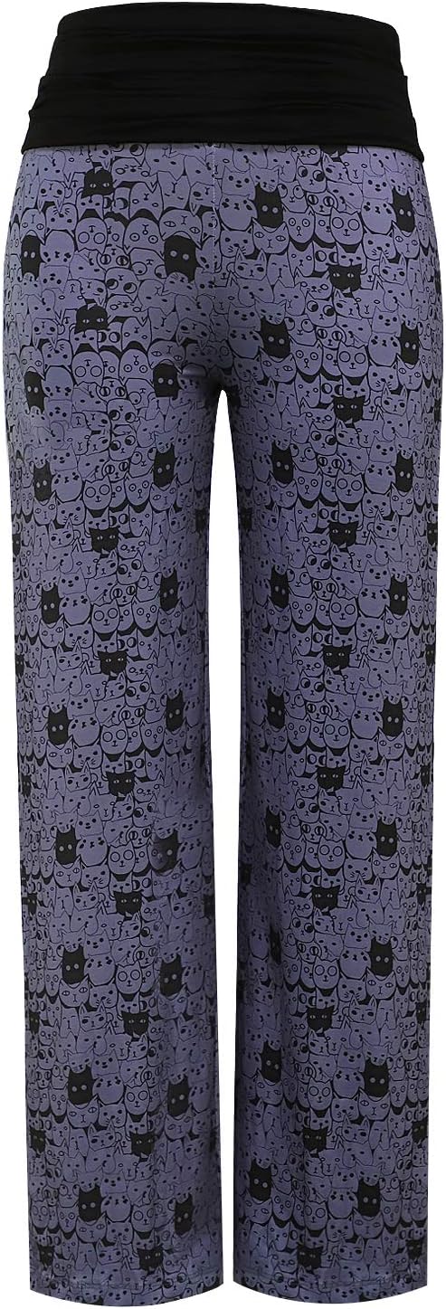 Gracyoga Women's Comfy Pajama Pants Wide Leg Lounge Palazzo Yoga Pants Stretch Casual Floral Print Fold Waist Pants - Image 5