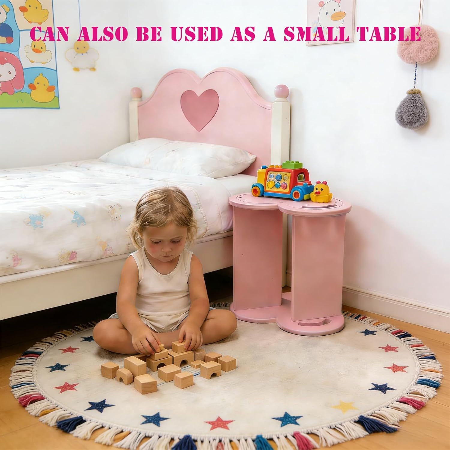 Pink Wooden 2-Step Stool for Kids Girls, Step Stool for Toddlers with Heart Design, Toddler Bathroom and Kitchen Helper, Small Step Ladder 15 x 12 x 12 Inches