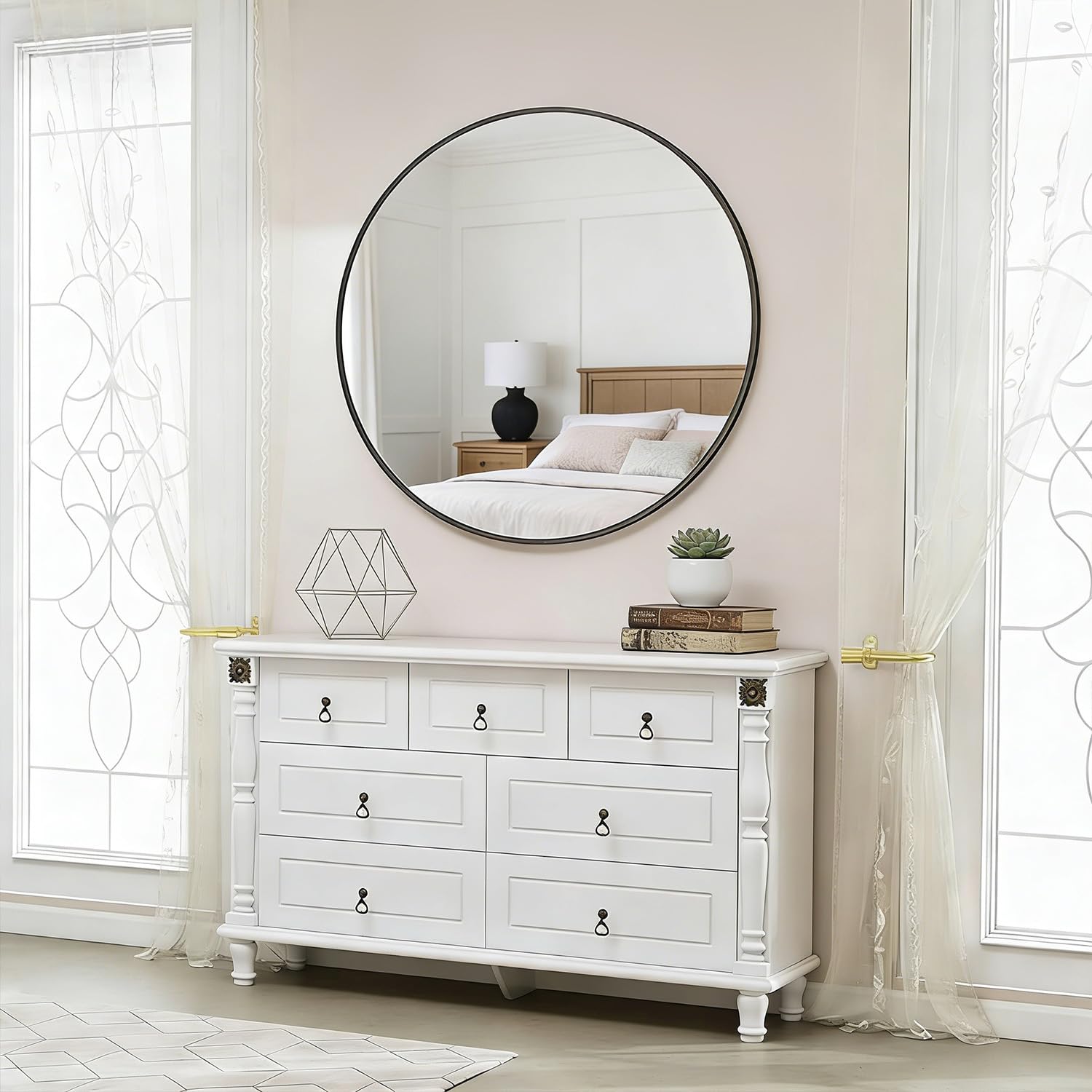Espejo Redondo Negro 70 cm, Espejo Baño Moderno con Marco Aluminio, HD Vidrio Templado Espejos Grandes de Pared, Espejos Decorativos para Baño, Recibidor Entrada, Dormitorio, Salon