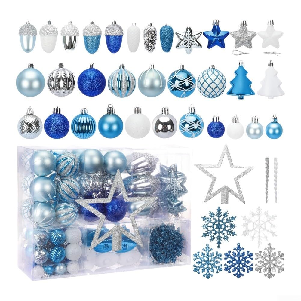 HpLive 78/108 Stück Weihnachtskugeln Set Christbaumschmuck Weihnachtsbaum Dekoration Kugeln Baumschmuck Rot Blau Weihnachtsdekoration(108 PCS)