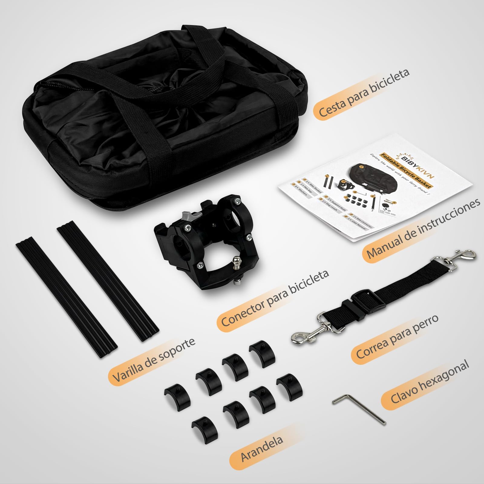 Cesta Bicicleta Delantera, Cesta Bicicletas para Perros Pequeños | Con Adaptador de Manillar, Plegable, Desmontable, para Mascotas, Bolsa de Compras, Cesta de Picnic, Negro