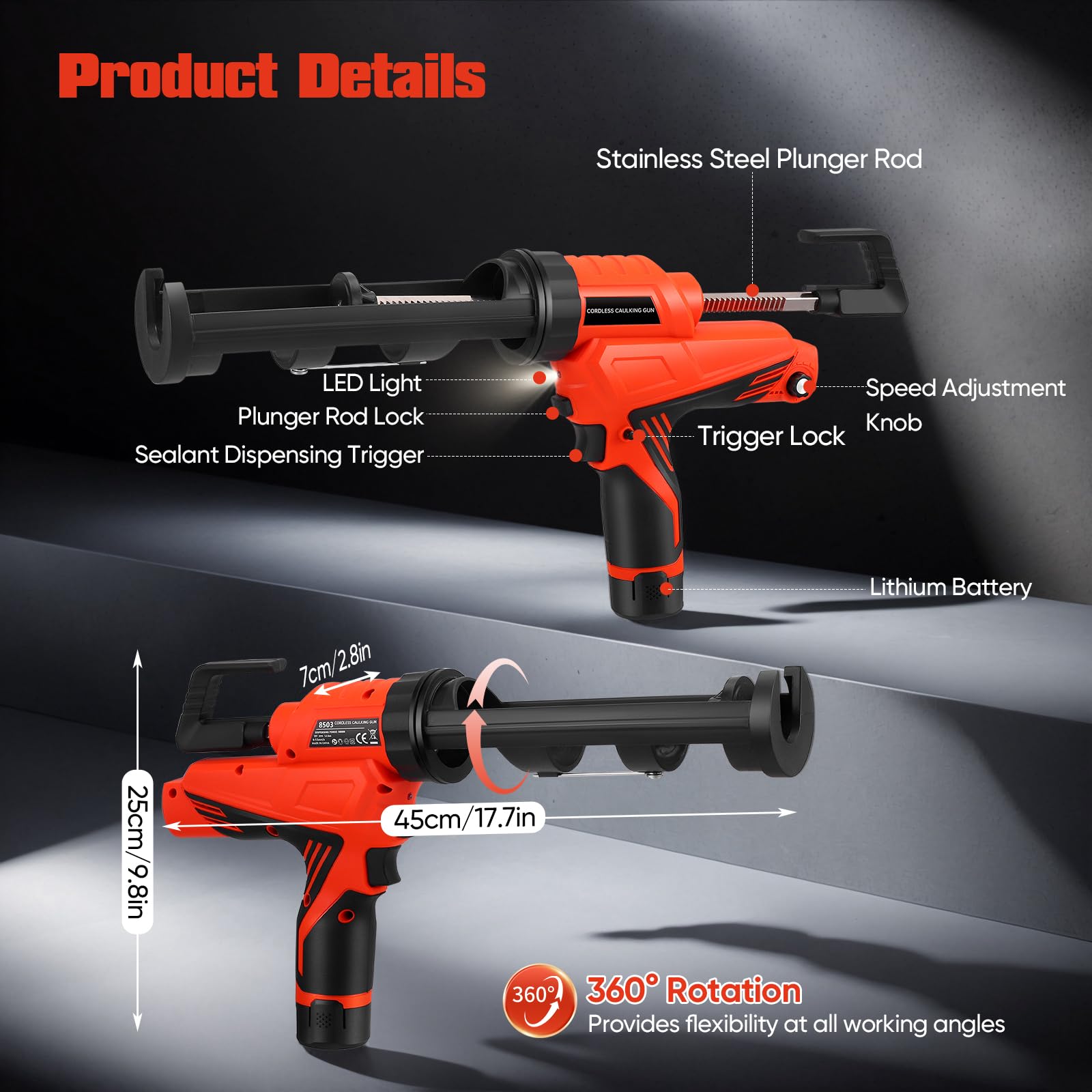 Pistola per silicone senza fili GJCrafts, pistola elettrica da 12 V con 2 batterie, luce LED e 6 velocità regolabili, pistola elettrica da 300 ml per sigillatura e stucco