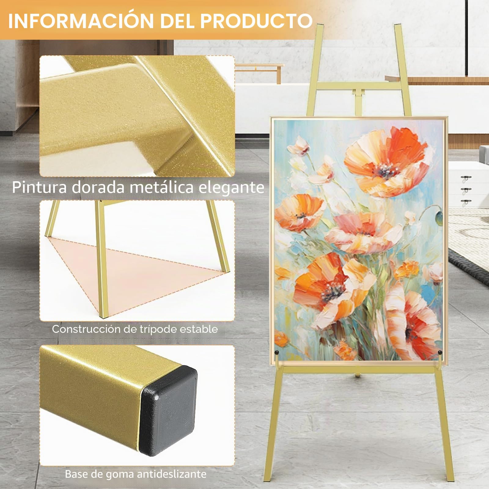 Caballete Para Bodas, 110 Cm Caballete MetáLico Caballetes Dorado Grande DecoracióN Para Letrero De Bienvenida PóSter FotográFico Para Letrero De Bienvenida De Boda Con Altura Ajustable