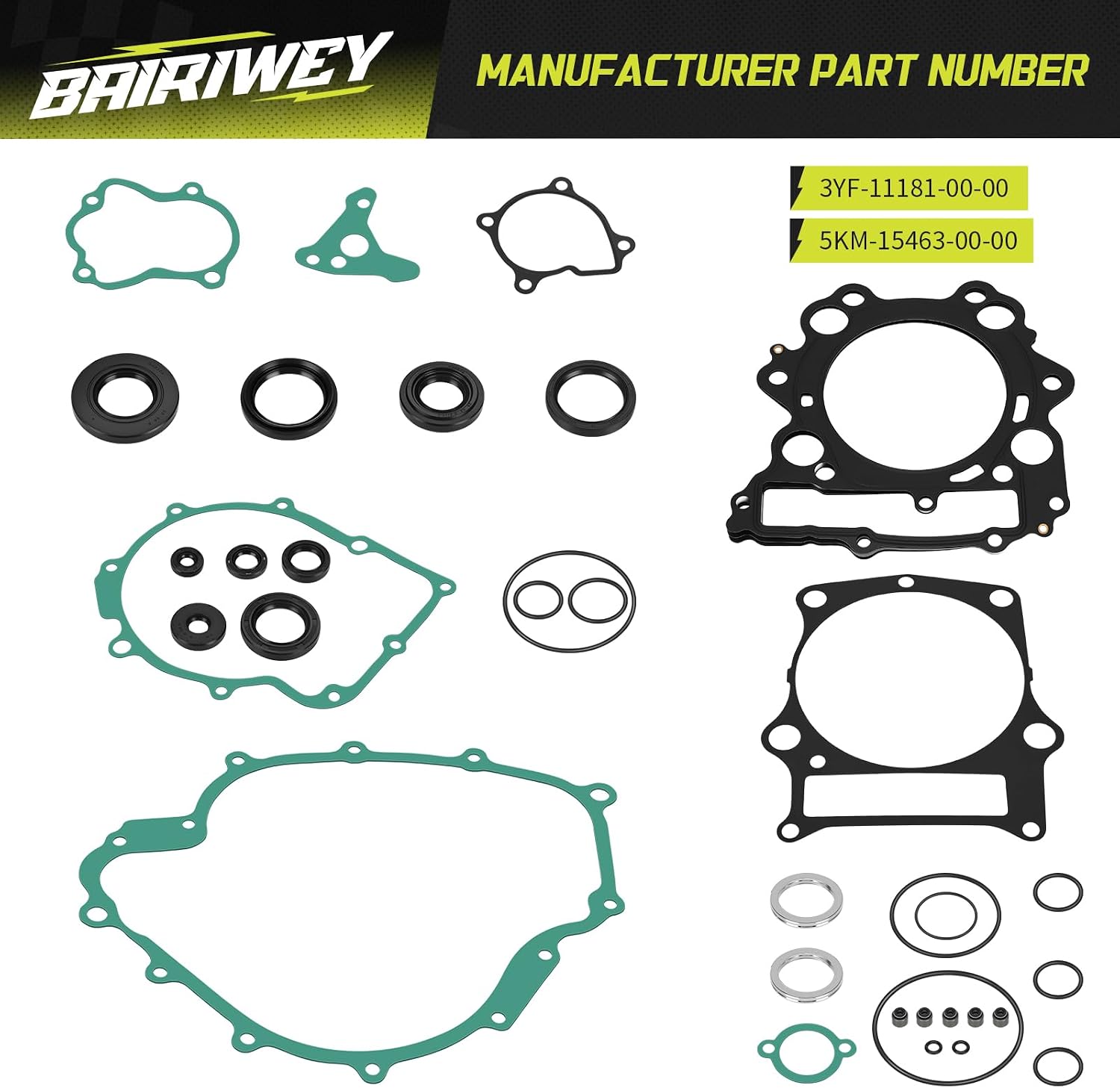Complete Engine Gasekt & Seal Kit Compatible with Yamaha Grizzly Rhino 660 4x4 YFM660F YXR66F 2002-2008 3YF-11181-00-00 5KM-15463-00-00