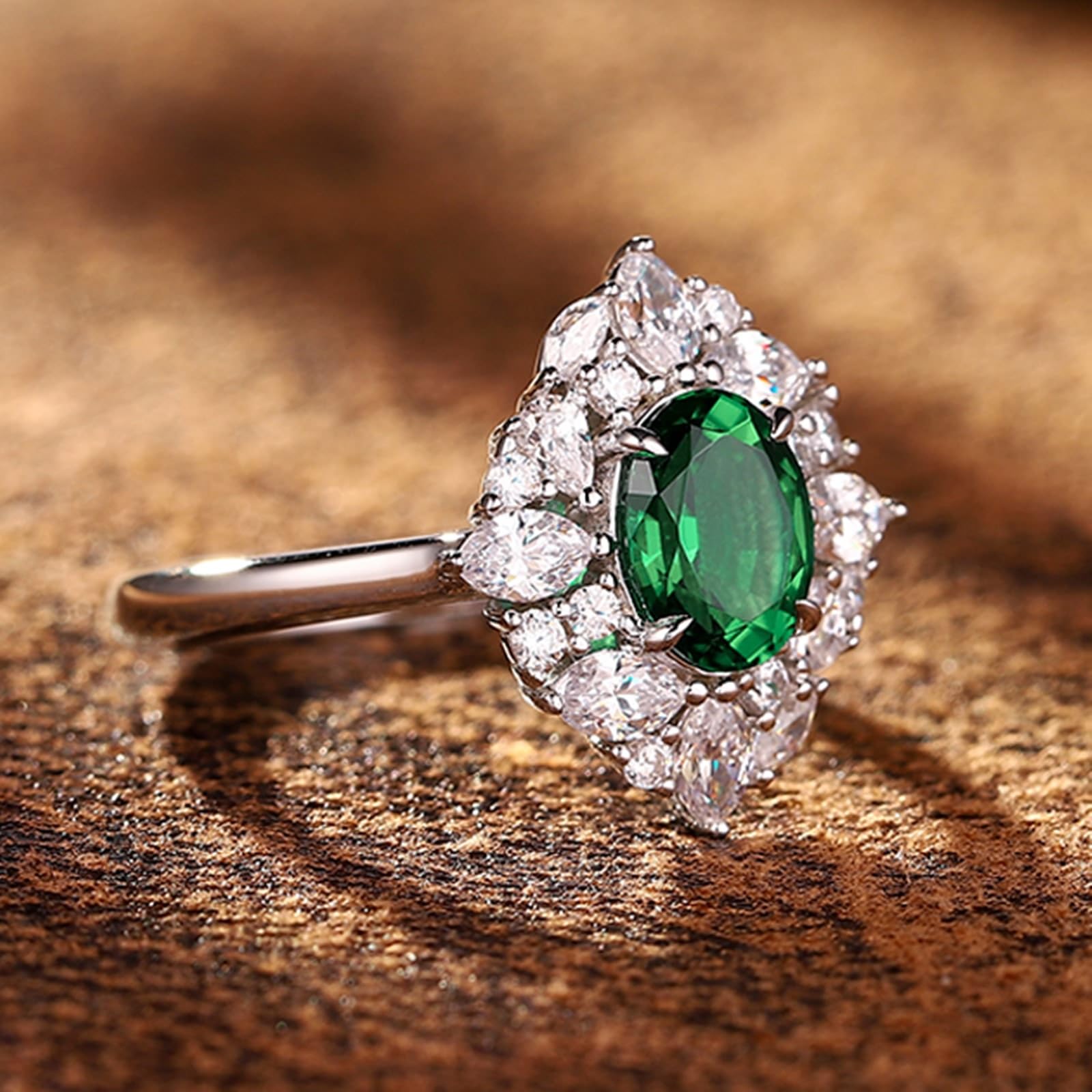 Bague de fiançailles en or blanc 9 K/14 K/18 carats - Créée en laboratoire - Design émeraude rhombus - 18/14/9 carats - Avec moissanite véritable - Taille 47-70