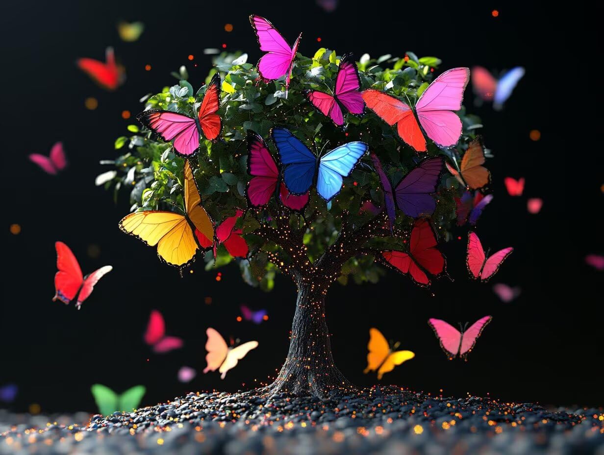 Peinture Numero Adulte Papillon Coloriage par Numero Adulte Arbre DIY Paint by Numbers, avec Pinceaux Peinture Loisir Creatif Enfant Numéro D'art Cadeau Femme, Pour Decoration Maison 60x80cm H - 961