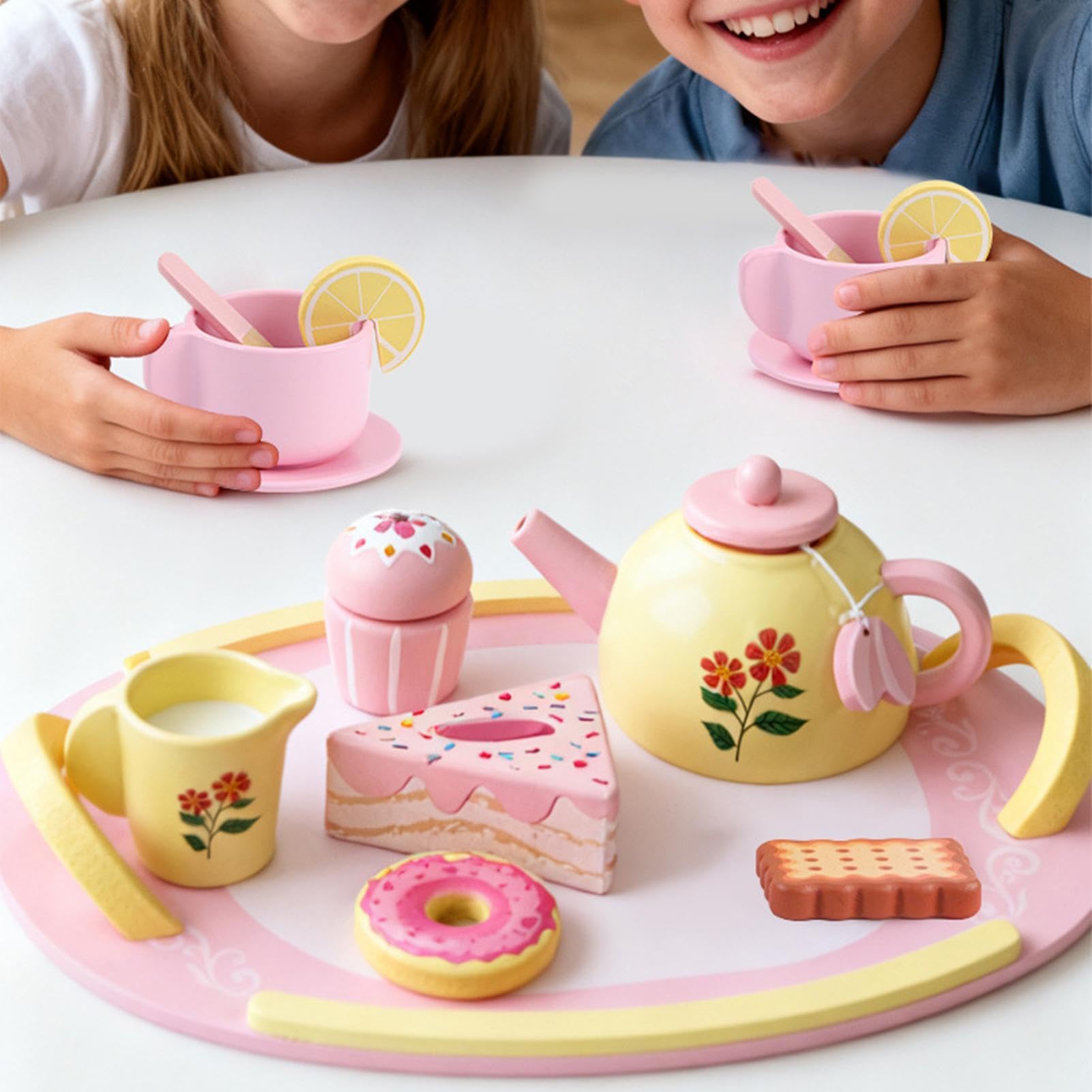 Set Tea Party 16 Pezzi in Legno con Dolci di Imitazione