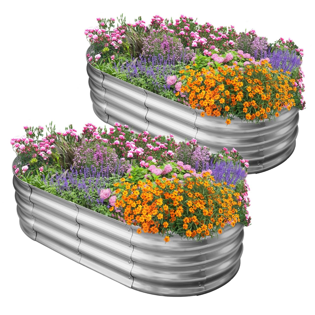 Galvanized Raised Garden Bed for Outdoor: 4X2X1ft Durable Metal Vegetable Plant Container Kit - Oval Planter Box for Gardening Flower Trough （2 Pack）