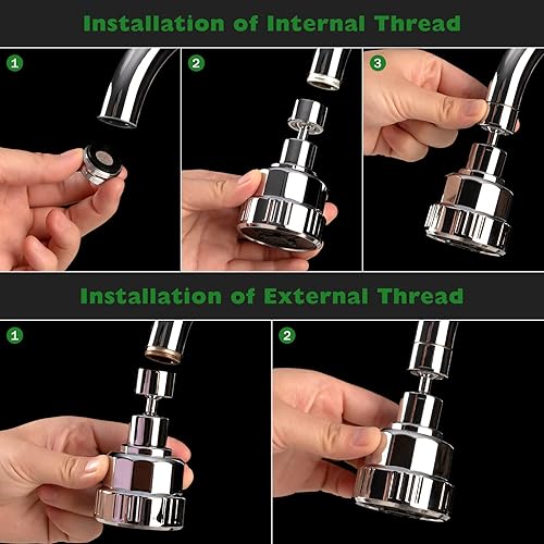 Miniatura 6 de Aireador de grifo giratorio para fregadero de cocina, cabezal de grifo giratorio de ángulo grande con 2 juntas de bola, accesorio rociador de