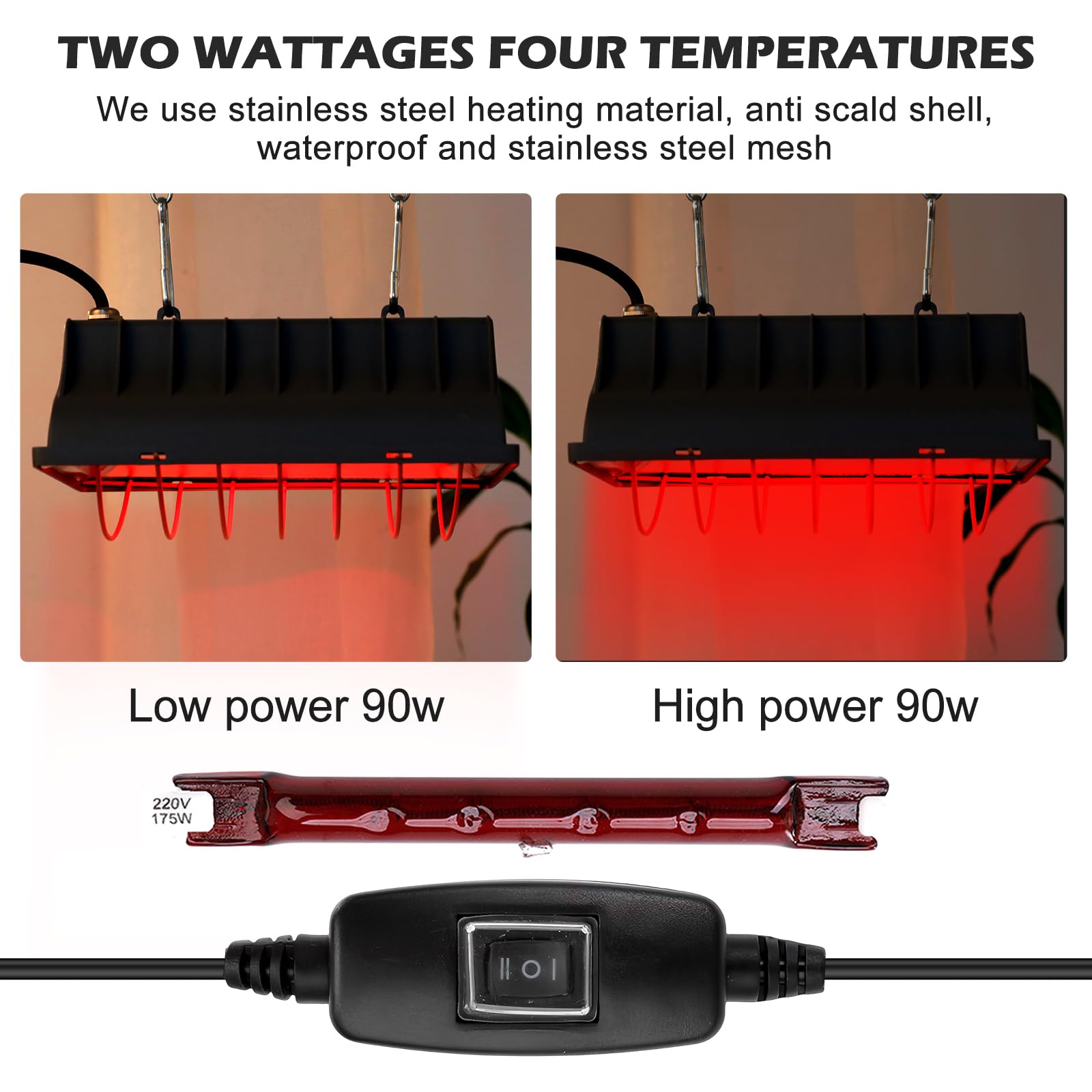 Lámpara de luz roja y lámpara de calor para pollitos, lámpara de calor para pollos, lámpara de luz roja y lámpara de calor para patos, calentador de 175W para gallinero, lámpara de calor para animales