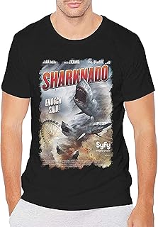 [Aliduo] 知覚的な男性シャークネードTシャツラウンドネック半袖Tシャツブラックラスティック