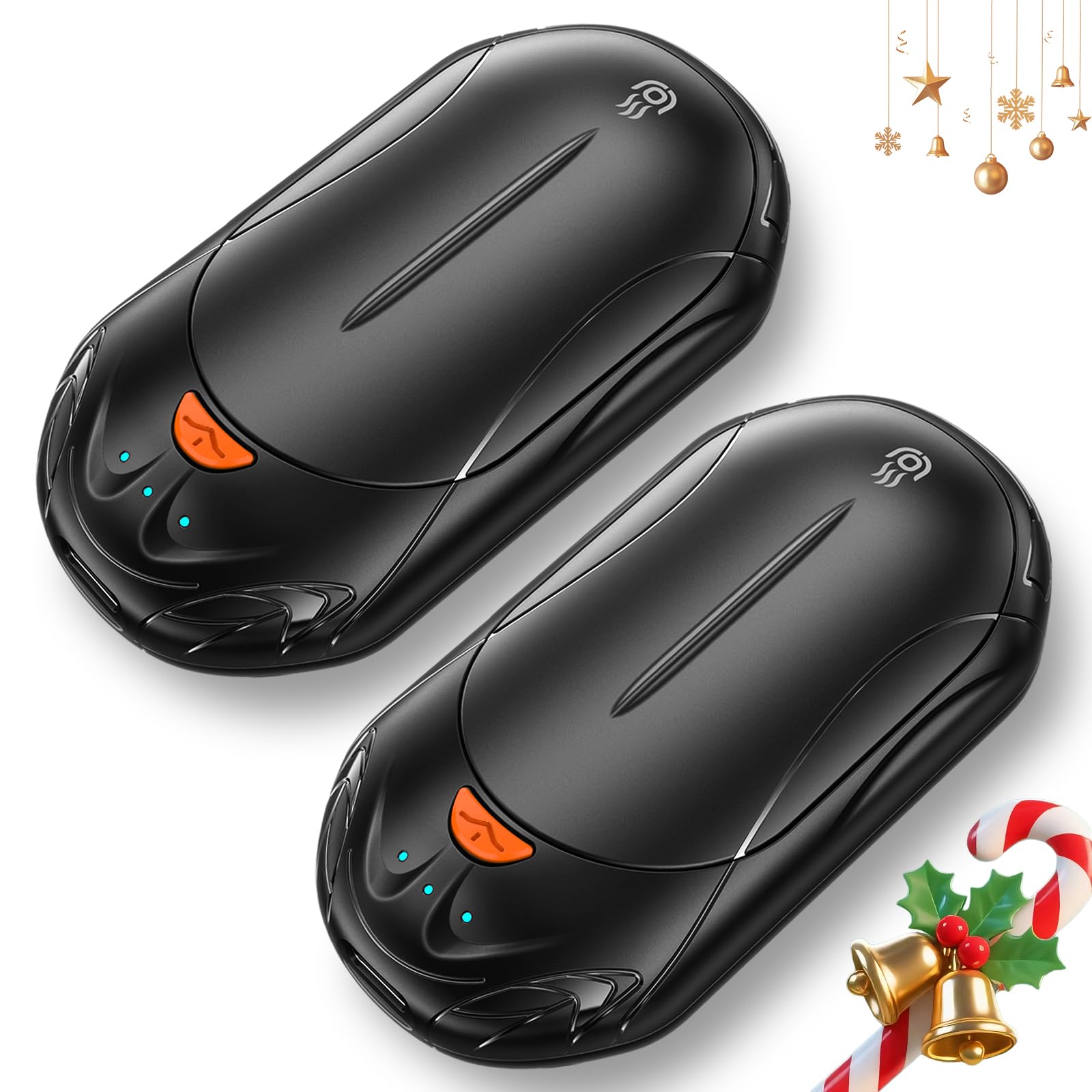 Scaldamani Elettrico 6000mAh, OUTJUT 2 Pezzi USB Scaldamani Ricaricabile Portatile con 3 Livelli di Riscaldamento, Ricarica Rapida per Caccia, Golf, Campeggio, Regali di Natale per Familiari