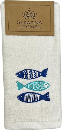 Miniatura 10 de Toallas de mano suaves y absorbentes para baño de invitados de tortuga marina diseño bordado azul turquesa azul real, 2 piezas