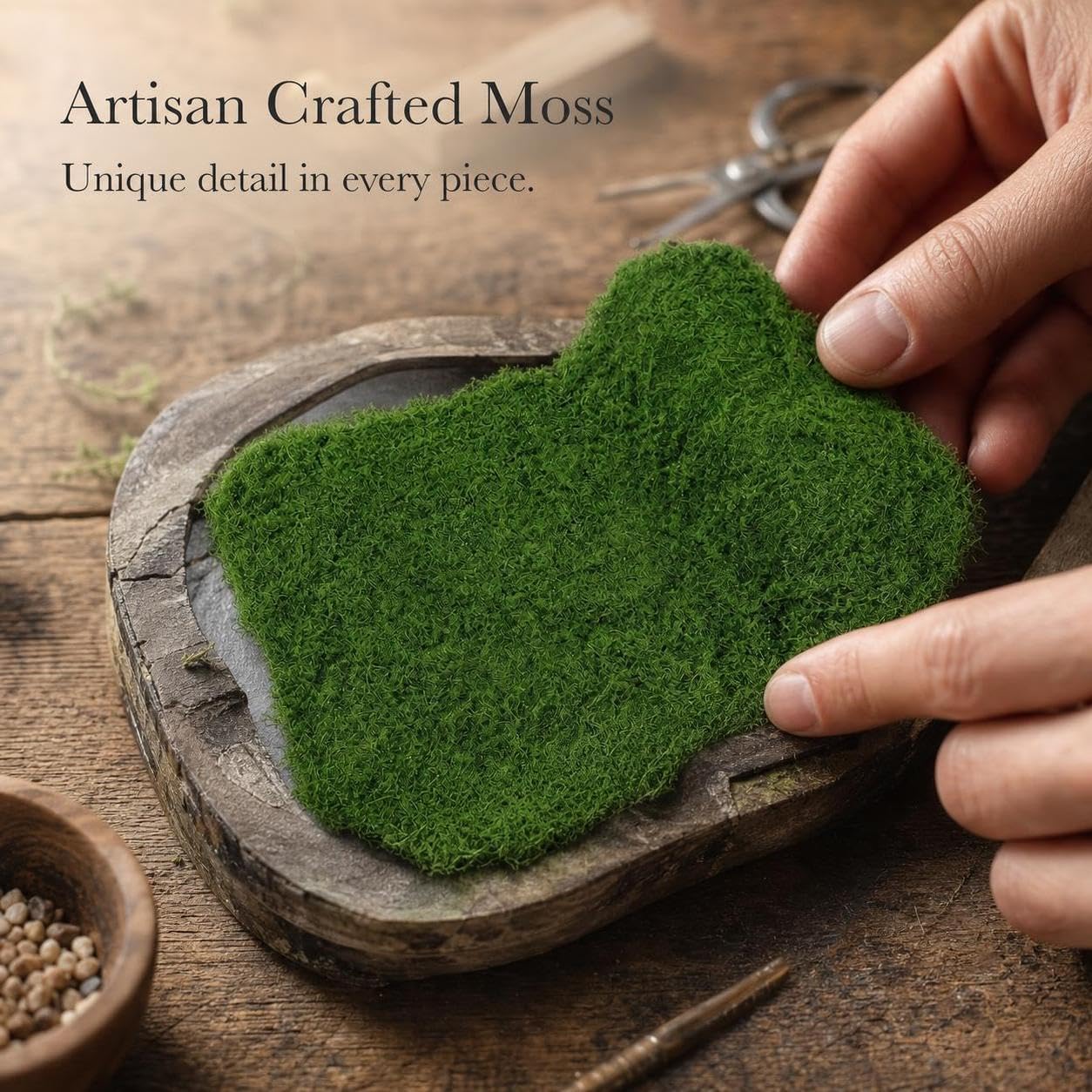 Muschio Artificiale Decorativo - Tappeto Muschio Finto per Micro Paesaggi e Modellismo - per diorami, Pezzo di muschio con base verde, 1m*1m