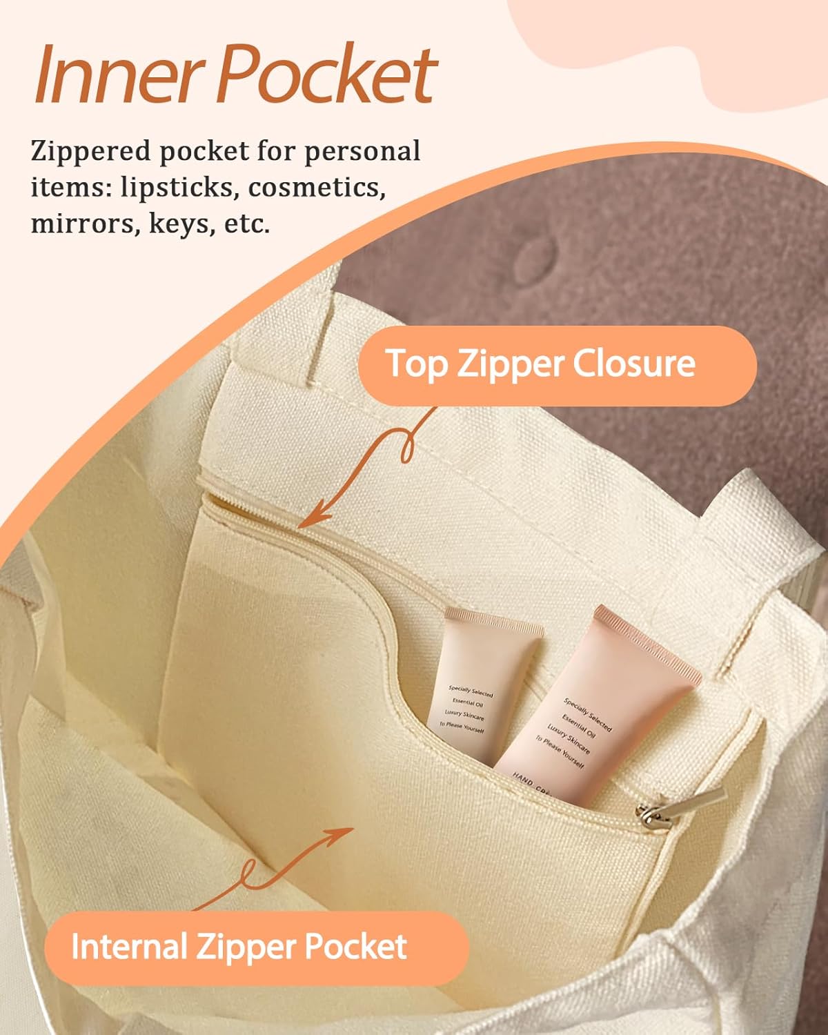 Canvas Tote Bag with Pocket - Aesthetic Cute Canvas Bag for Women Shoulder Totes for Shopping, Work, Gym - Image 5