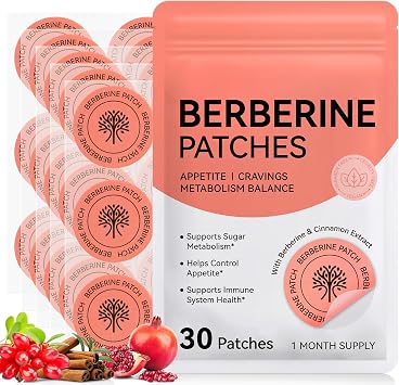 Berberine Patches with Cinnamon, Pomegranate, Ultra-Thin & Breathable Textile, Botanical Formula, Waterproof, Long-Lasting| 30 Pcs