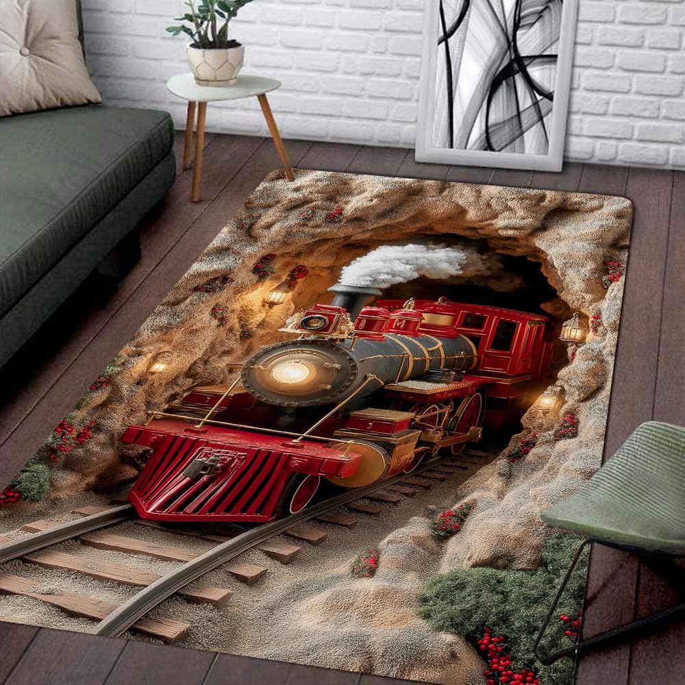 Personalized 3D Effect Christmas Area Rug, Custom 3D Printed Outdoor Indoor Decor, Santa Clause Christmas Carpet for Living Room, Kitchen, Bedroom, Washable Non-Slip Santa Rug (D13)