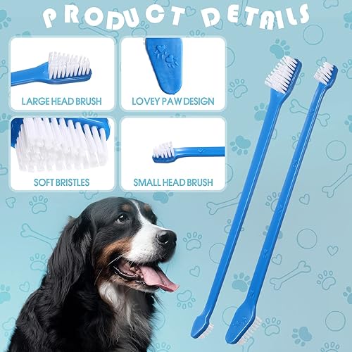 Miniatura 3 de Gerrii Cepillo de dientes para perros, 200 unidades, cepillo de dientes de doble cabeza, mango largo, kit de cepillado de dientes de perro, cerdas