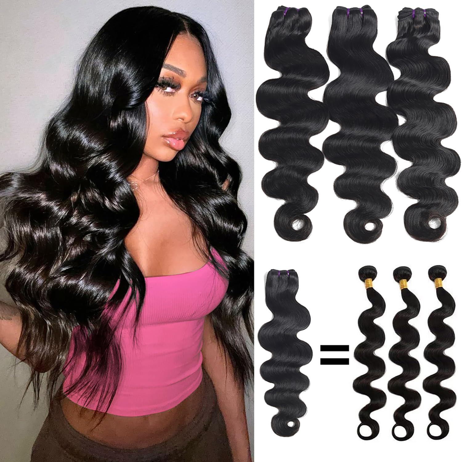16A Human Hair Bundles 18 20 22 Inch Body Wave Bundles Human Hair 100% Unprocessed Brazilian Virgin Hair Weave Bundles Soft And Full Body Wave 3 Bundles Deals Real Human Hair Extensions