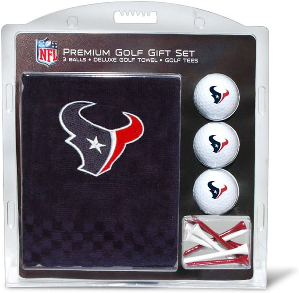Team Golf NFL Houston Texans Gift Set: Embroidered Golf Towel, 3 Golf Balls, and 14 Golf Tees 2-3/4" Regulation, Tri-Fold Towel 16" x 22" & 100% Cotton