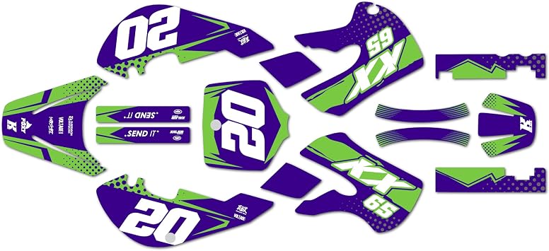 Graphics Kit for Kawasaki KX65 1999-2024 Spear Series Purple 21 Mil - Pro Edition - Dirt Pit Bike Motorcycle Stickers, Dirtbike Racing Automotive Decal Motocross Accessories no-Plastics