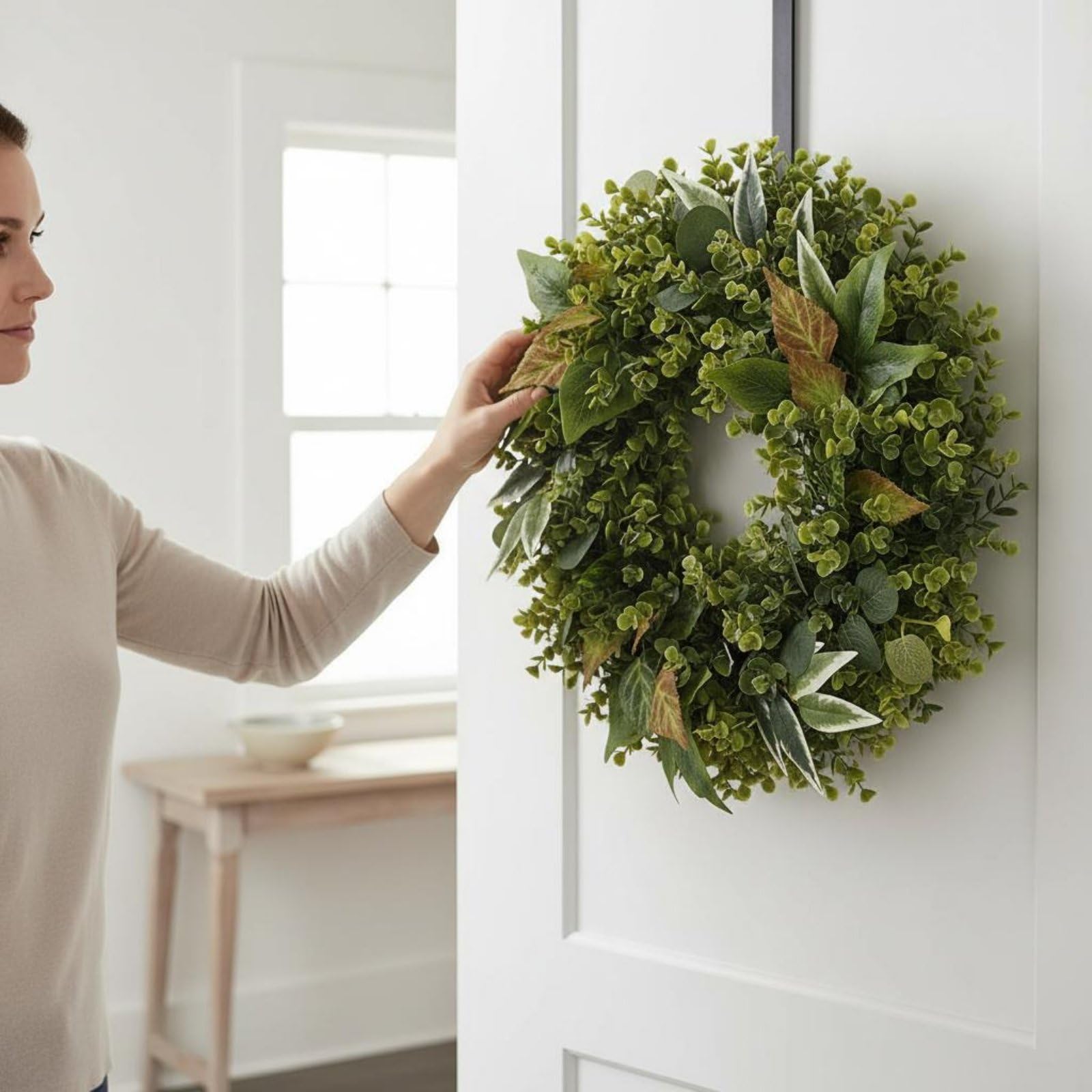 Milageto Kranz Türkranz Dekokranz Blumenkranz mit Pflegefreiem Grün aus für Modernes Ambiente für Wohnbereich Büro Geschäftsräume, 50 cm