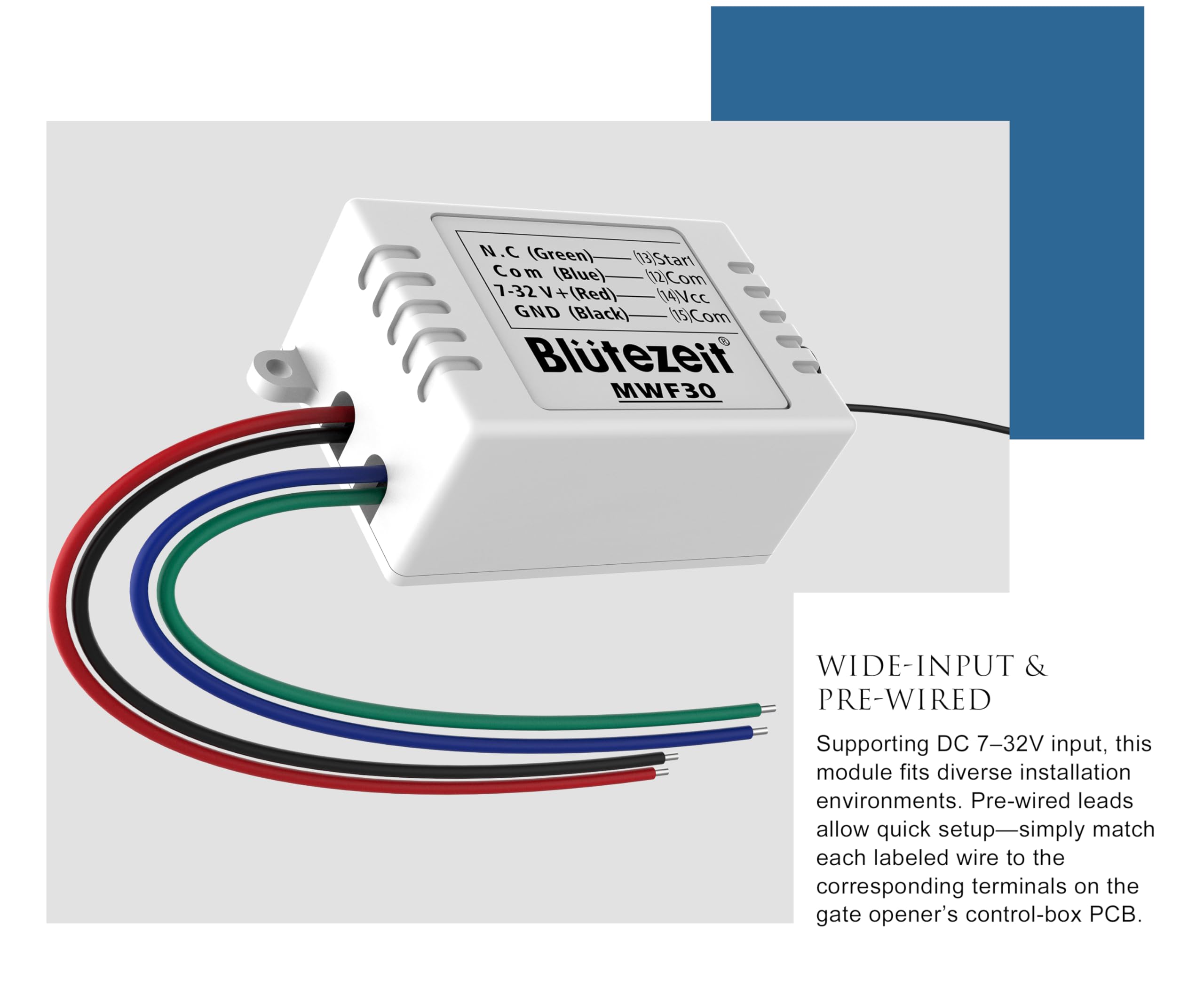 Blütezeit Moduł WiFi do otwierania bram przesuwnych MJ (MJ300/MJ400) - Smart App Control, kompatybilny z Alexa/Google/Siri, 2,4 GHz, obsługuje dodatkowe akcesoria 433 MHz, cykl z jednym przyciskiem