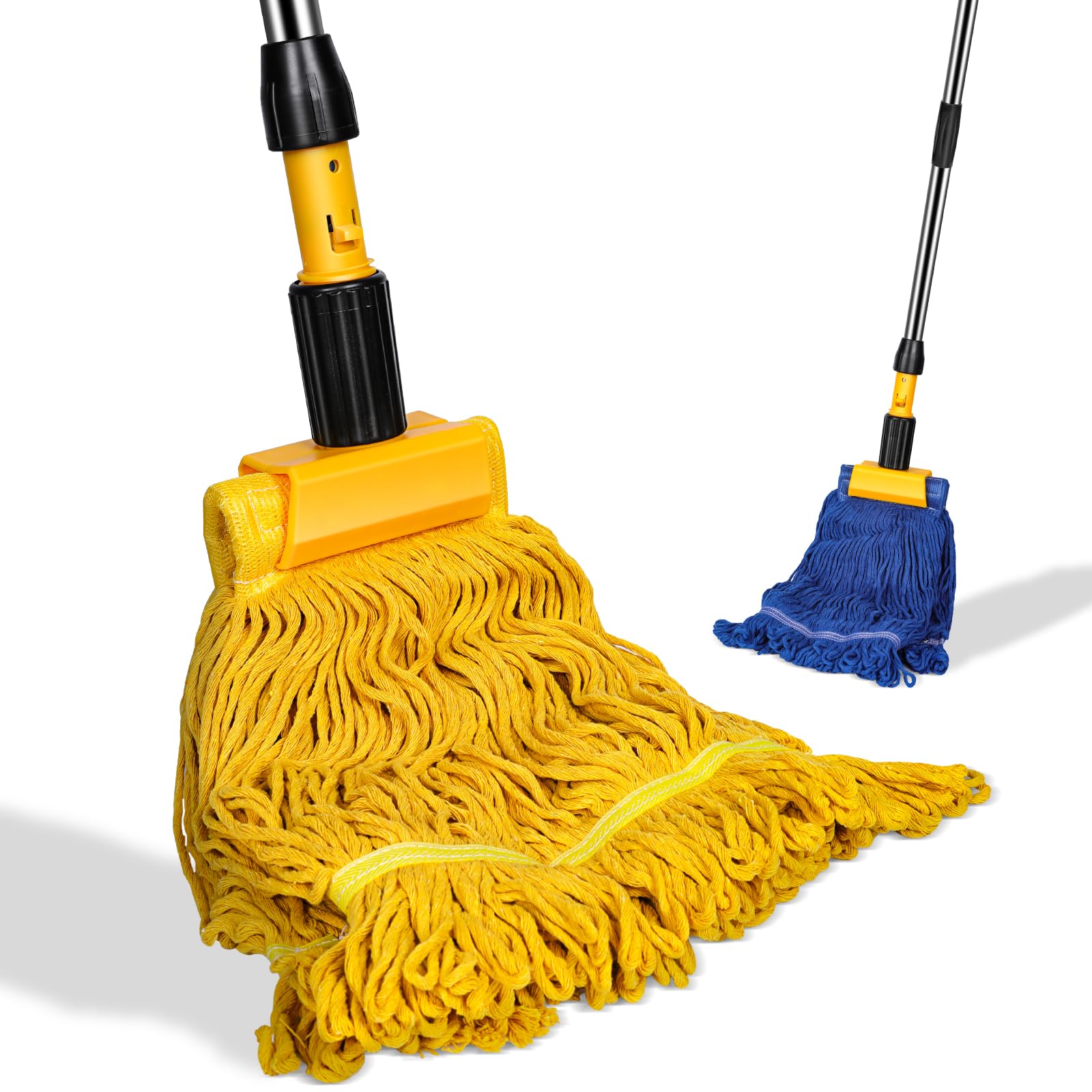 MASTERTOP Industrial Mop, Looped-End String Mops with 53" Long Stainless Steel Handle, Floor Mop with 2 Reusable Cotton Pads, Heavy Duty Commercial Mops for Mall,Factories,Warehouses,Office Stairs