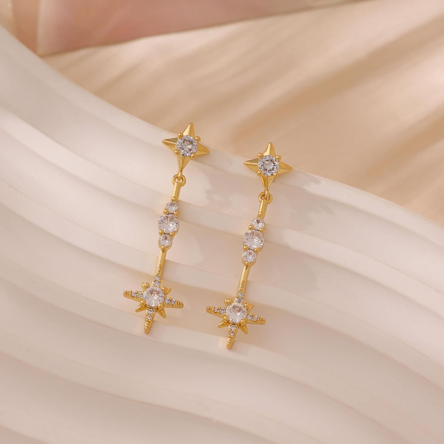 Dangle Earrings For Women,Trendy Star Drop Earring 14K Gold Plated Hypoallergenic Prom Star Dangle Earrings Dainty Long Chain Earring Fashion Womens Gold Jewelry - Image 6