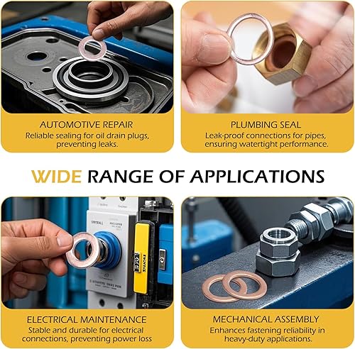 Miniatura 7 de Zikefest 200 arandelas de cobre, tapón de drenaje de aceite para arandela trituradora, kit surtido de arandelas de trituración de sellado métrico de