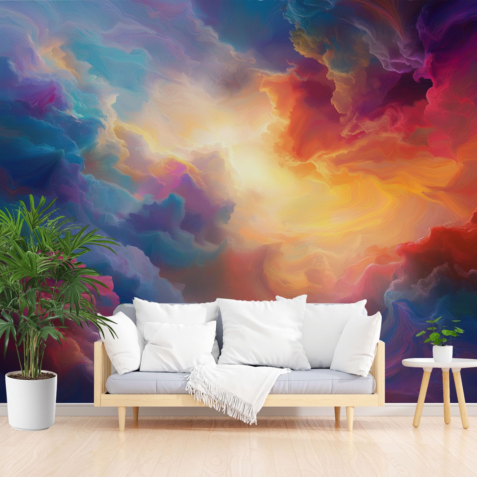 Papier Peint Panoramique 3d Nuages Colorés Art Esthétique Moderne