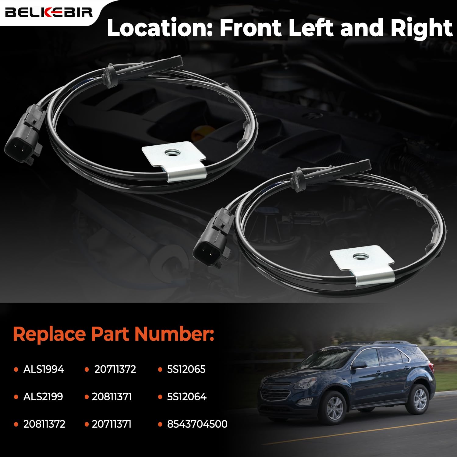 2PCS Front ABS Wheel Speed Sensor Left & Right Compatible with 2010-2017 Chevy Equinox, 2010-2017 GMC Terrain 2.4 3.0L 3.6L Driver & Passenger Side ABS Sensor Replace ALS1994 ALS2199 20811371 20811372